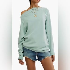 We The Free Sammie Oversized Off The Shoulder Thermal Top XS in Harbor Grey NWT